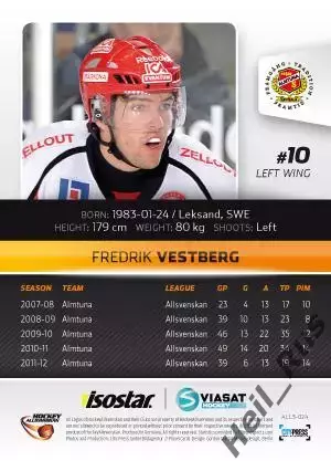 Хоккей. Карточка Fredrik Vestberg/Фредрик Вестберг (Almtuna IS/Альмтуна) 2012/13 1
