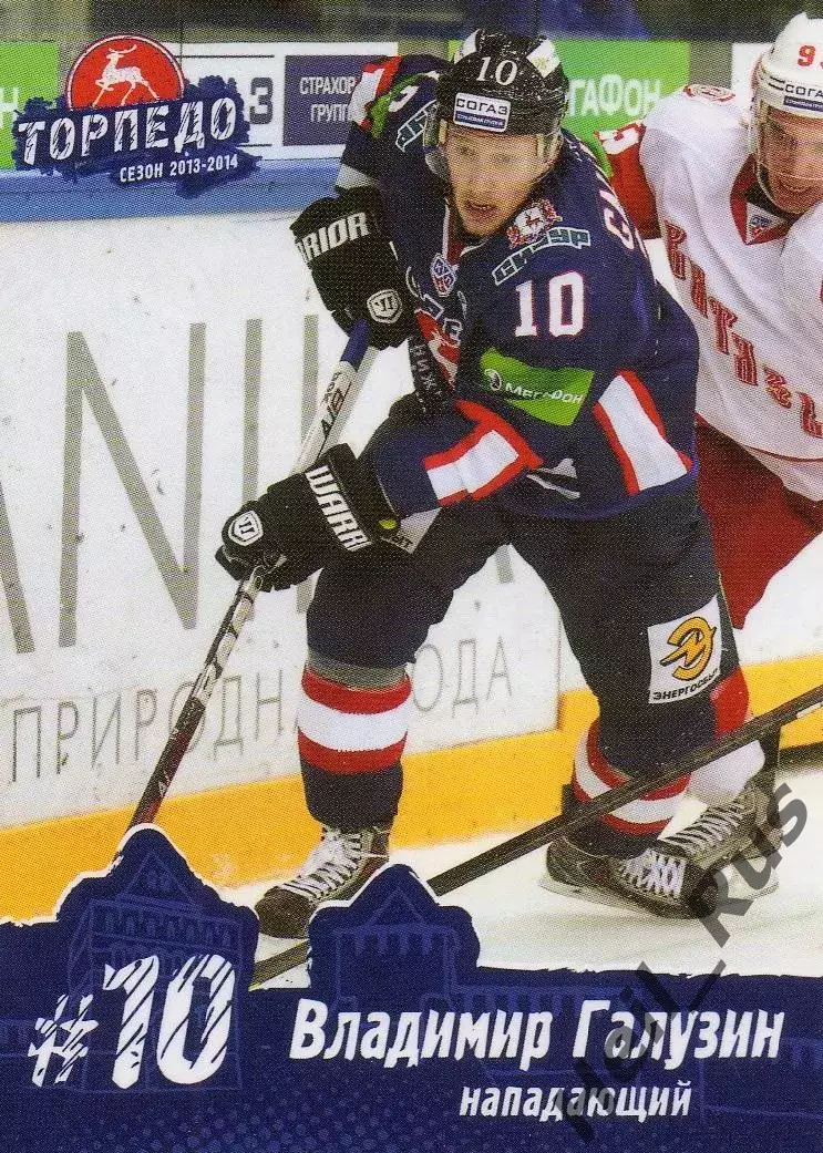 Хоккей. Карточка Владимир Галузин Торпедо Нижний Новгород КХЛ/KHL сезон 2013/14