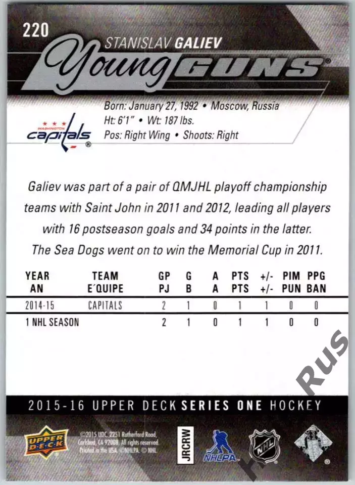 Карточка Станислав Галиев Вашингтон Кэпиталз Динамо Москва/Минск/Ак Барс НХЛ/КХЛ 1