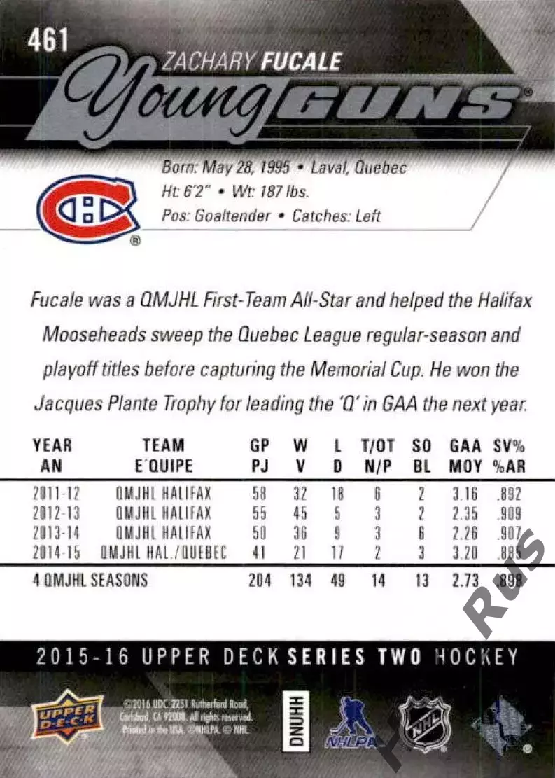 Карточка Закари Фукале Montreal Canadiens/Монреаль, Трактор/Динамо Минск НХЛ/КХЛ 1