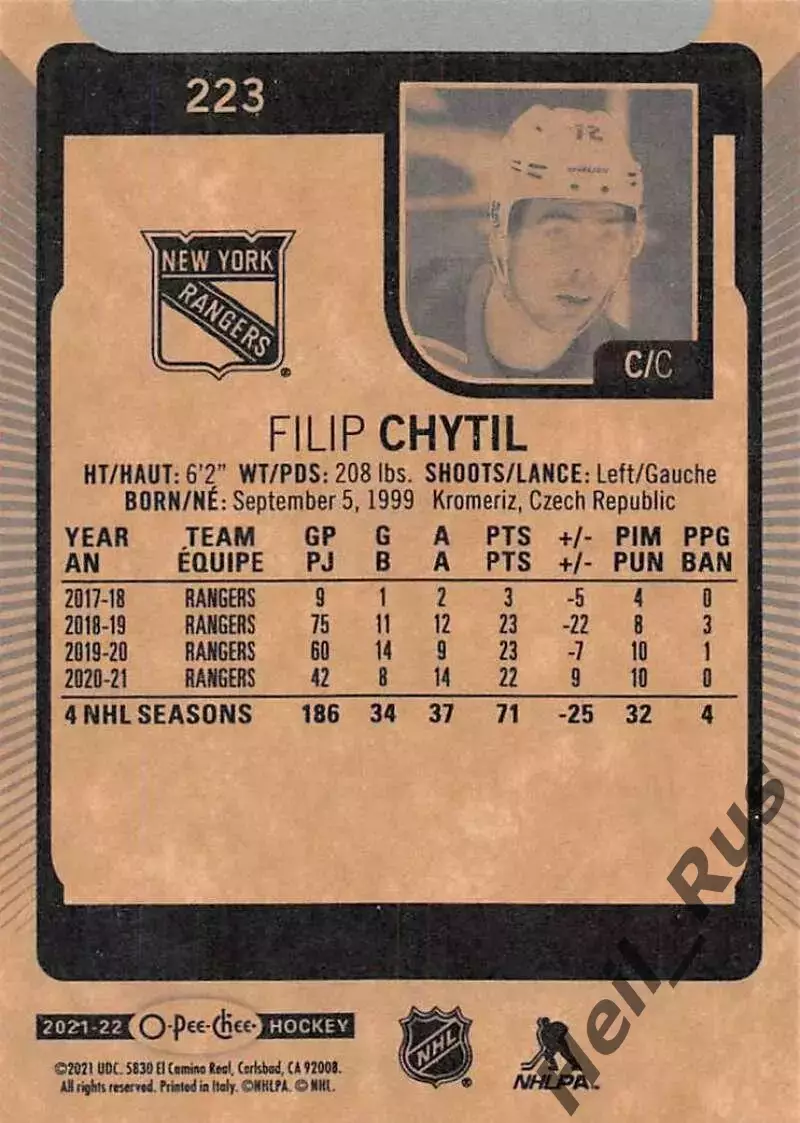 Карточка Filip Chytil/Филип Хытил (New York Rangers/Нью-Йорк Рейнджерс) НХЛ/NHL 1