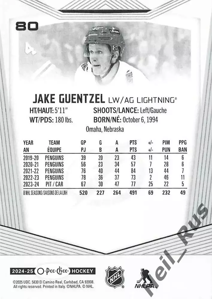 Карточка Guentzel/Джейк Генцел (Каролина Харрикейнз/Тампа-Бэй Лайтнинг) НХЛ/NHL 1