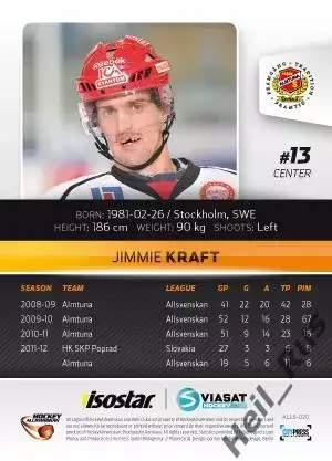 Хоккей. Карточка Jimmie Kraft/Джимми Крафт (Almtuna IS/Альмтуна) 2012/13 1