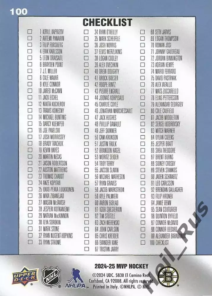 Хоккей Карточка Linus Ullmark/Линус Улльмарк Boston Bruins/Бостон Брюинз NHL/НХЛ 1