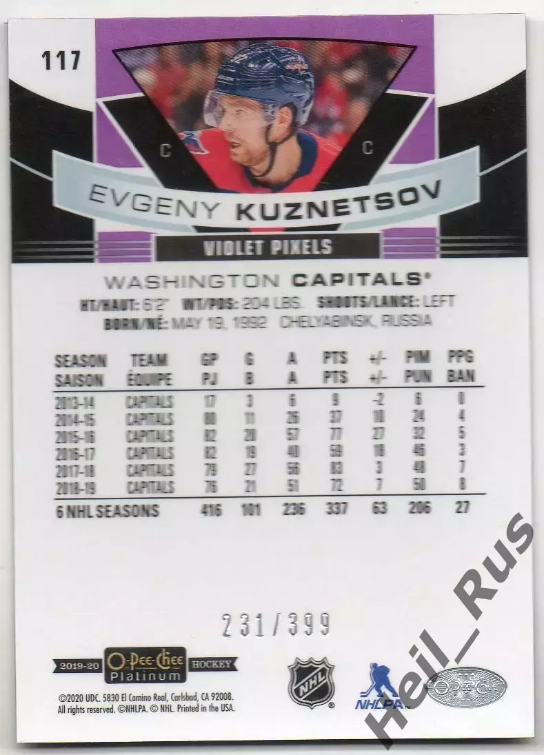 Карточка Евгений Кузнецов Вашингтон Кэпиталз, Трактор/СКА/Металлург НХЛ/NHL, КХЛ 1