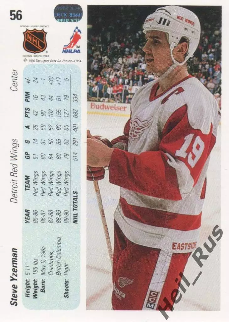 Хоккей. Карточка Steve Yzerman/Стив Айзерман Detroit Red Wings/Детройт NHL / НХЛ 1