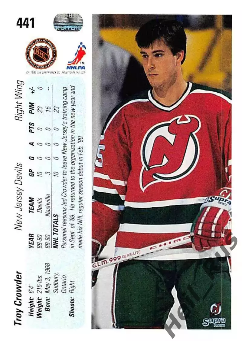 Карточка Troy Crowder/Трой Краудер (New Jersey Devils/Нью-Джерси Девилз) НХЛ/NHL 1