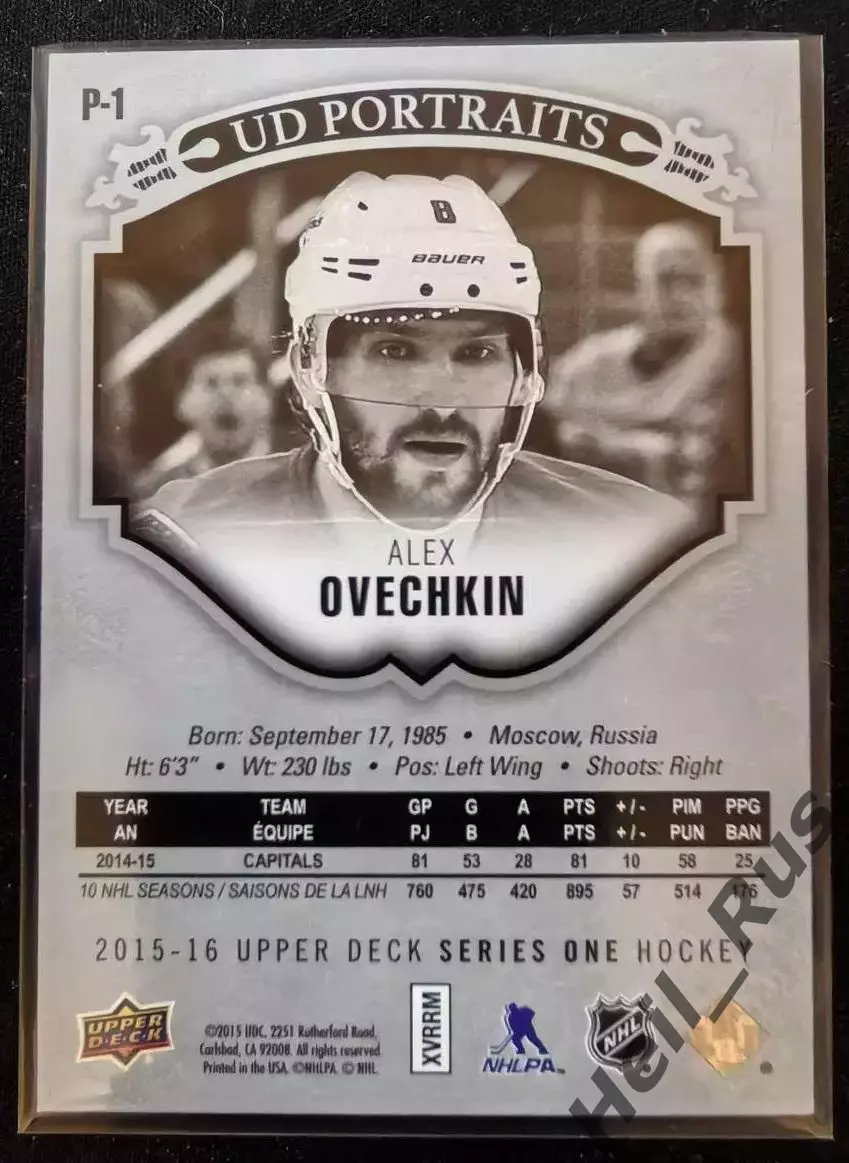 Карточка Александр Овечкин Washington Capitals-Вашингтон, Динамо Москва НХЛ/КХЛ 1