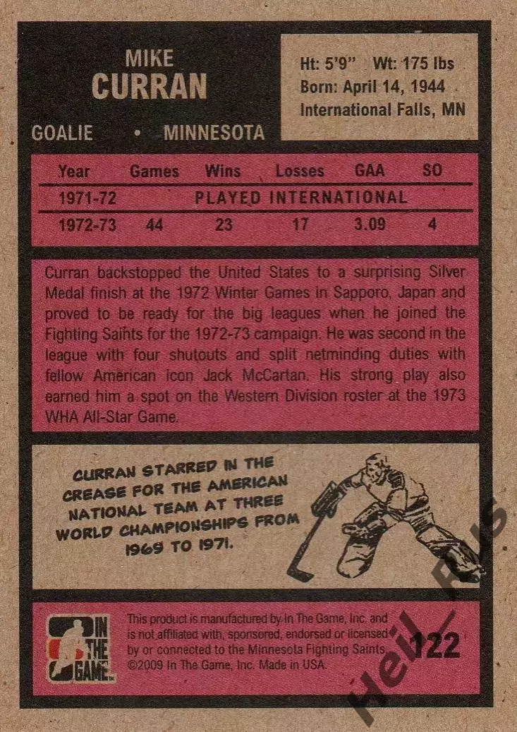 Карточка Mike Curran/Майк Керран Minnesota Fighting Saints/Миннесота WHA/ВХА НХЛ 1