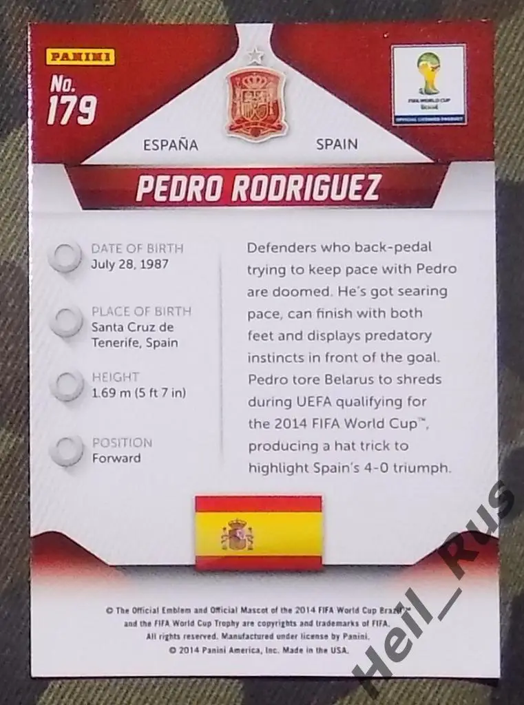 Футбол. Карточка Pedro/Педро (Испания/Барселона/Челси/Лацио) Чемпионат Мира 2014 1