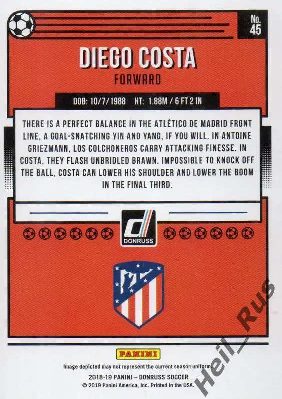 Футбол. Карточка Diego Costa/Диего Коста (Атлетико Мадрид, Челси) Panini 2018-19 1