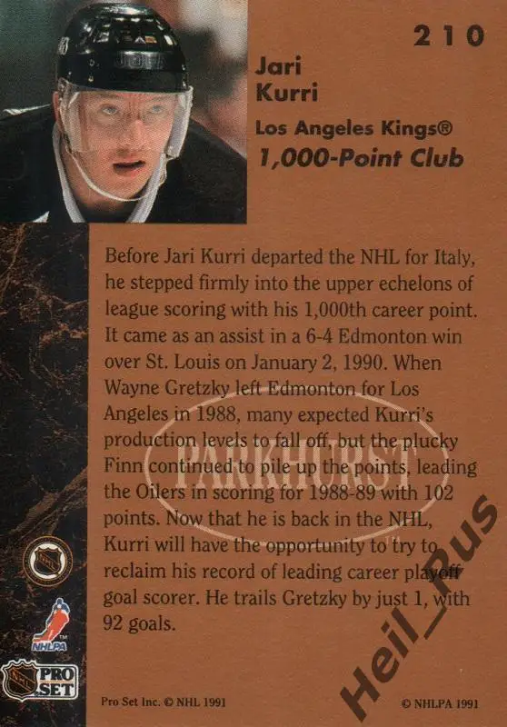 Хоккей. Карточка Яри Курри Los Angeles Kings/Лос-Анджелес Кингз, Йокерит НХЛ/NHL 1