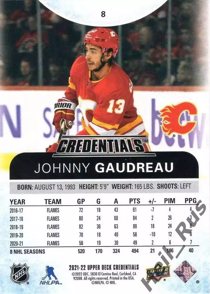 Карточка Johnny Gaudreau/Джонни Годро (Calgary Flames/Калгари Флэймз) НХЛ/NHL 1