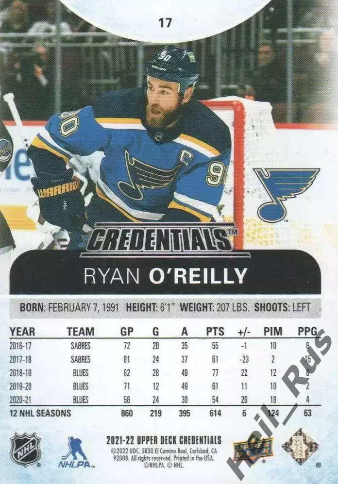 Карточка Райан О’Райли St Louis Blues/Сент-Луис, Металлург Магнитогорск НХЛ/КХЛ 1