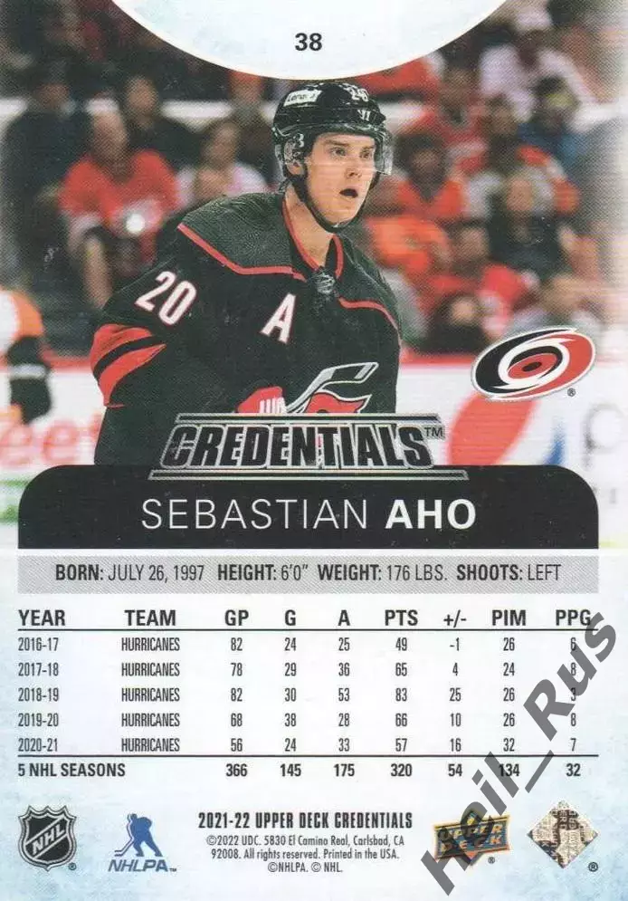 Хоккей Карточка Sebastian Aho/Себастьян Ахо Carolina Hurricanes-Каролина NHL/НХЛ 1