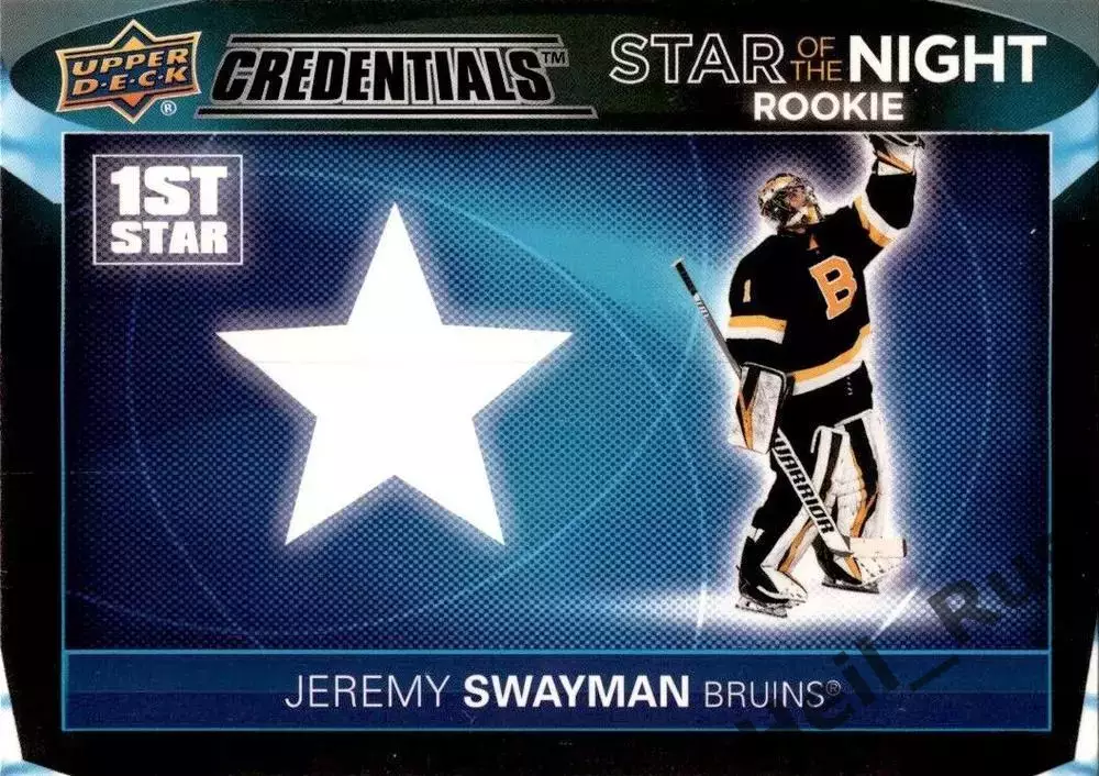 Карточка Jeremy Swayman / Джереми Суэймэн (Boston Bruins/Бостон Брюинз) НХЛ/NHL