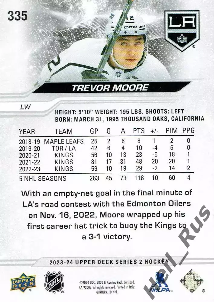 Карточка Trevor Moore/Тревор Мур (Los Angeles Kings/Лос-Анджелес Кингз) НХЛ/NHL 1