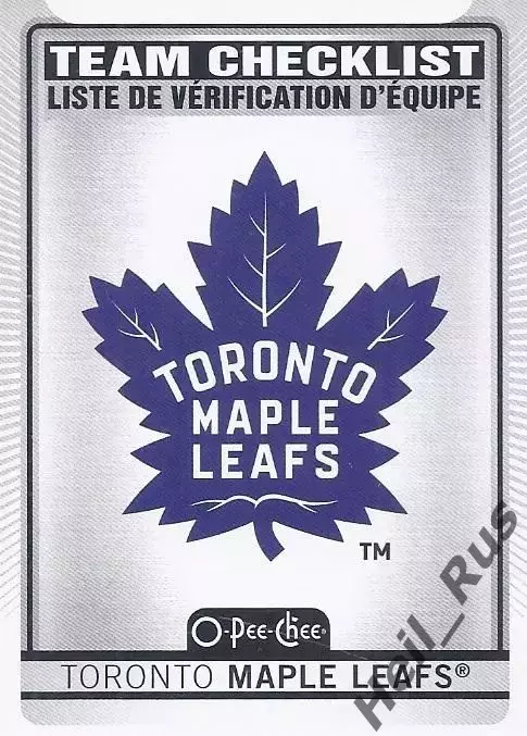 Карточка Чеклист Логотип/Эмблема Toronto Maple Leafs/Торонто Мейпл Лифс НХЛ/NHL