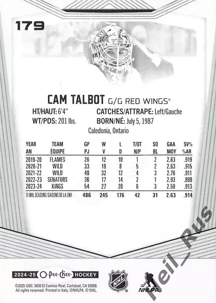 Карточка Cam Talbot/Кэм Тальбо (Лос-Анджелес Кингз/Детройт Ред Уингз) НХЛ/NHL 1