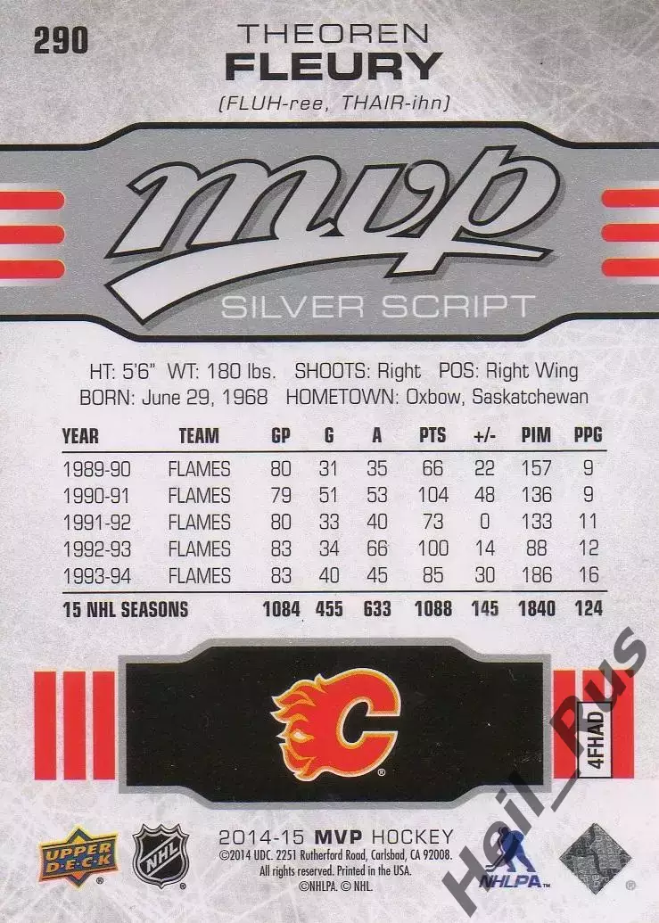 Карточка Theoren Fleury/Теорен Флери (Calgary Flames/Калгари Флэймз) НХЛ/NHL 1