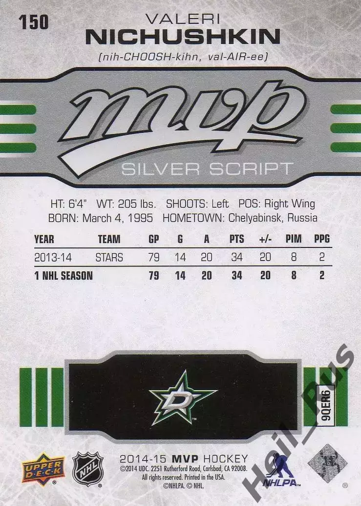 Карточка Валерий Ничушкин (Dallas Stars/Даллас Старз, ЦСКА, Трактор) НХЛ/NHL/КХЛ 1