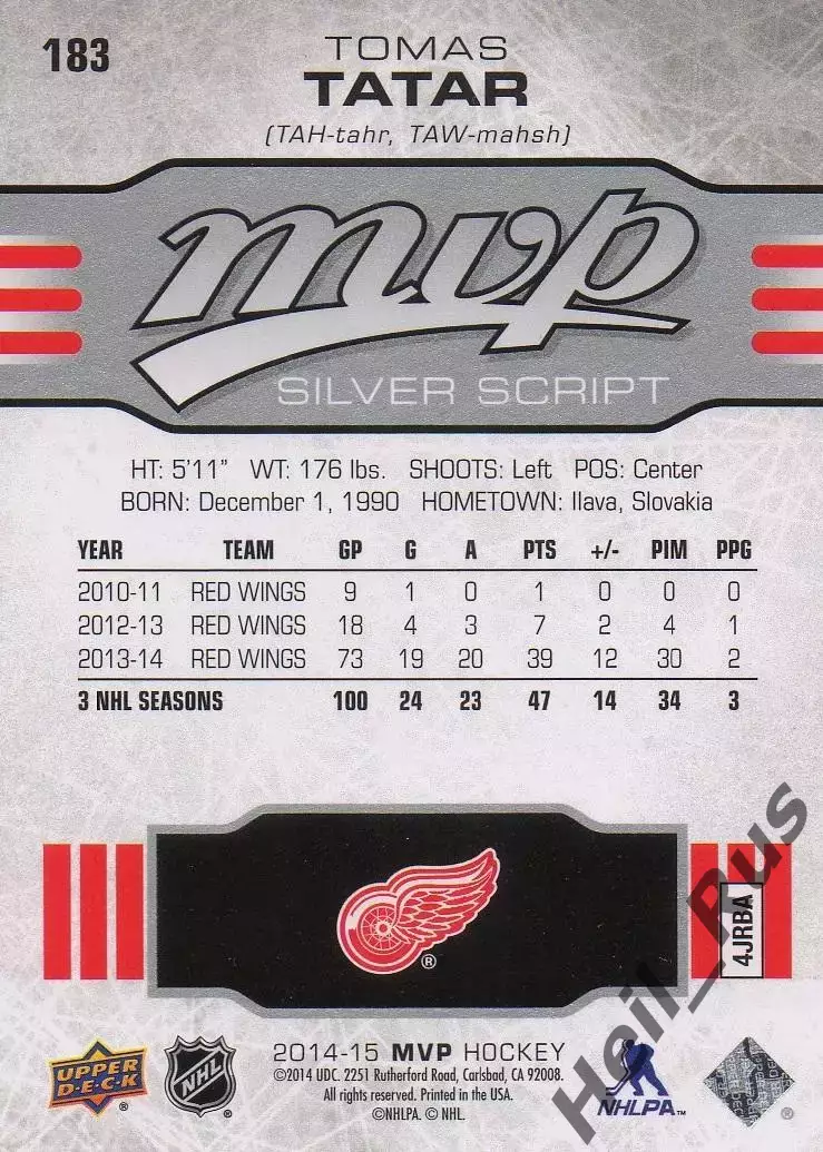 Карточка Tomas Tatar/Томаш Татар (Detroit Red Wings/Детройт Ред Уингз) НХЛ/NHL 1