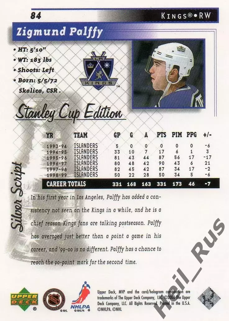 Карточка Palffy/Жигмунд Палффи (Los Angeles Kings/Лос-Анджелес Кингз) НХЛ/NHL 1
