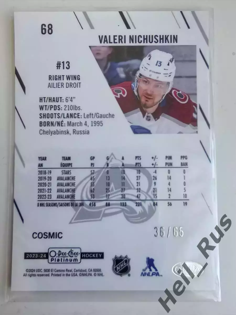 Карточка Валерий Ничушкин Colorado Avalanche/Колорадо, ЦСКА, Трактор НХЛ/NHL/КХЛ 1