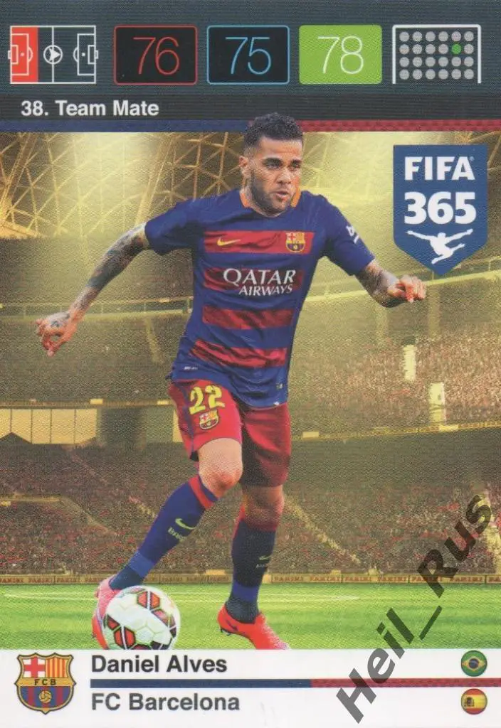Футбол Карточка Daniel Alves/Дани Алвес (Барселона, ПСЖ, Ювентус) Panini 2015-16