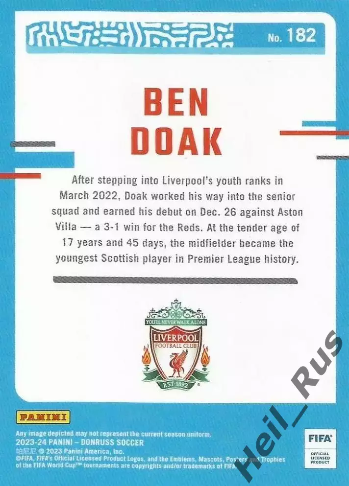 Футбол. Карточка Ben Doak/Бен Доук (Ливерпуль, Селтик, Борнмут, Мидлсбро) Panini 1