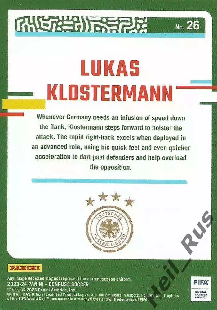 Футбол; Карточка Lukas Klostermann/Лукас Клостерманн Германия, РБ Лейпциг Panini 1