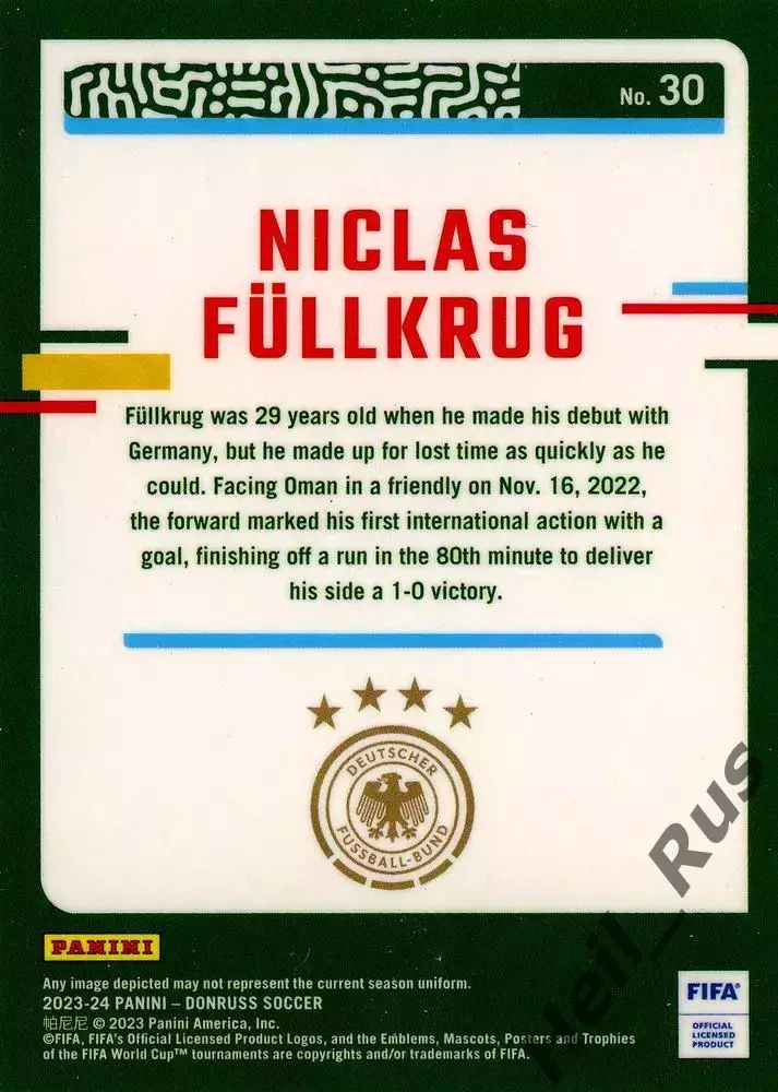 Карточка Никлас Фюллькруг Германия, Вердер, Боруссия Дортмунд, Вест Хэм Юнайтед 1