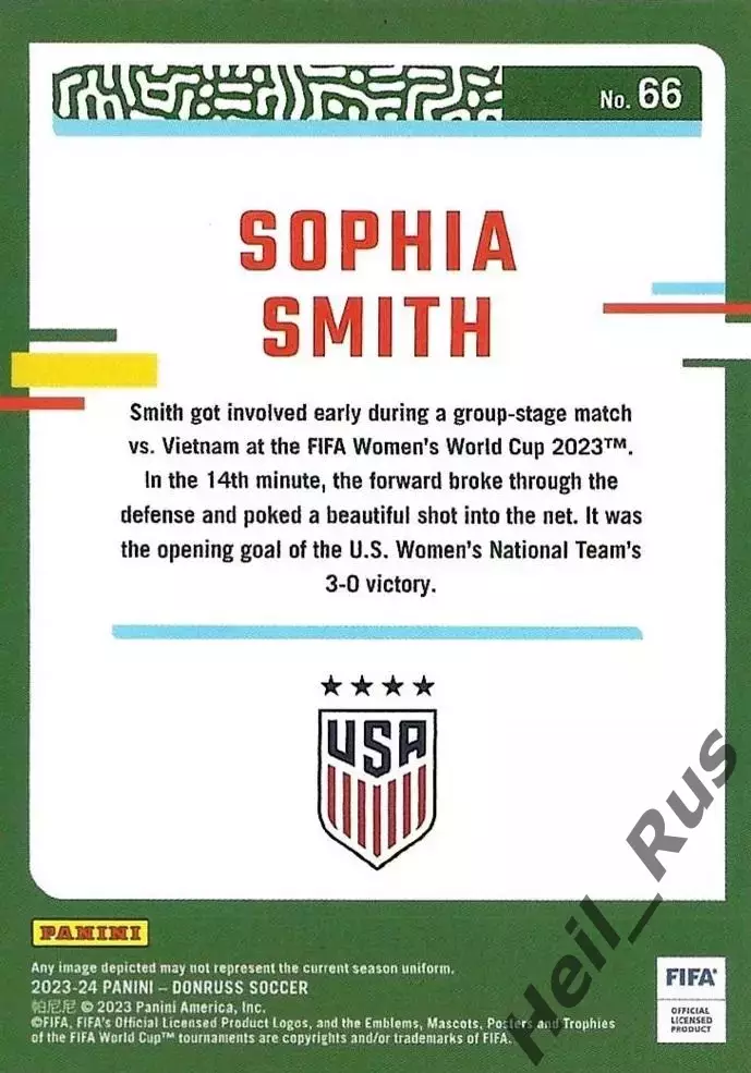 Футбол. Карточка Sophia Smith/София Смит (USA/США) Panini/Панини 2023/24 Donruss 1