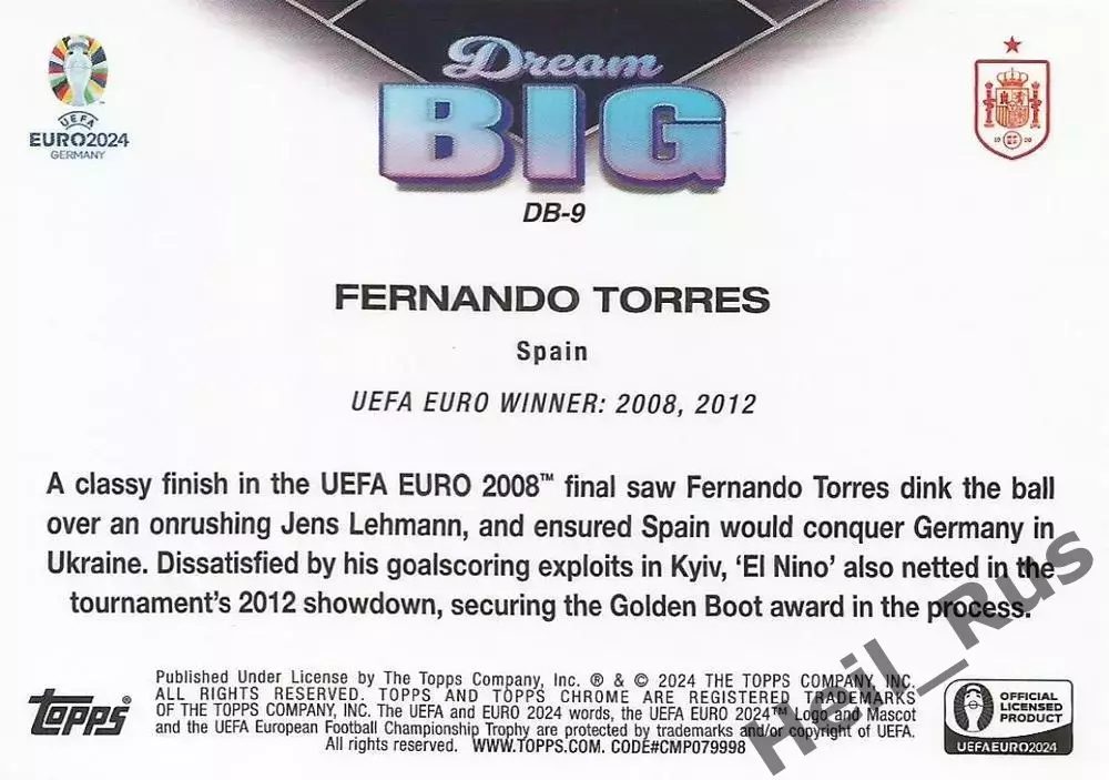 Карточка Фернандо Торрес Испания, Атлетико Мадрид/Ливерпуль/Челси Euro/Евро 2024 1