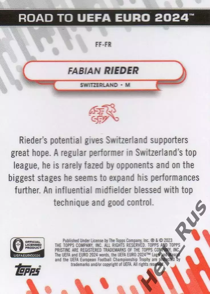 Карточка Фабиан Ридер (Швейцария, Штутгарт, Аугсбург, Ренн) Euro/Евро 2024 TOPPS 1