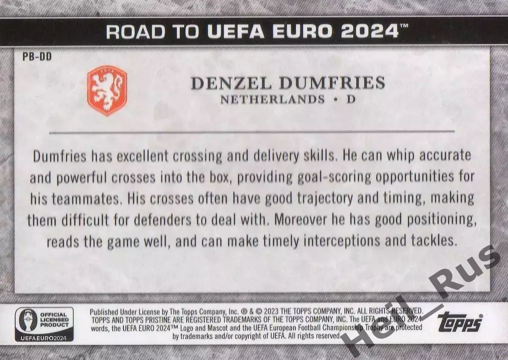 Футбол. Карточка Дензел Дюмфрис (Нидерланды, ПСВ, Интер) Euro / Евро 2024 TOPPS 1
