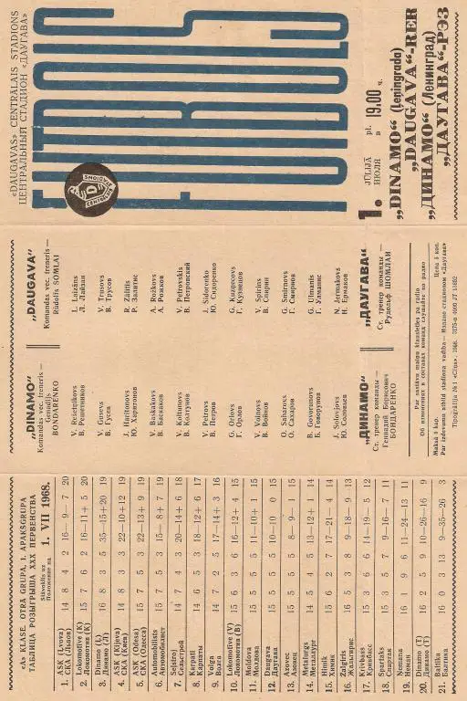 Даугава - Динамо Ленинград - 1968