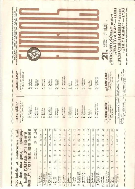 Даугава - Текстильщик Иваново - 1966