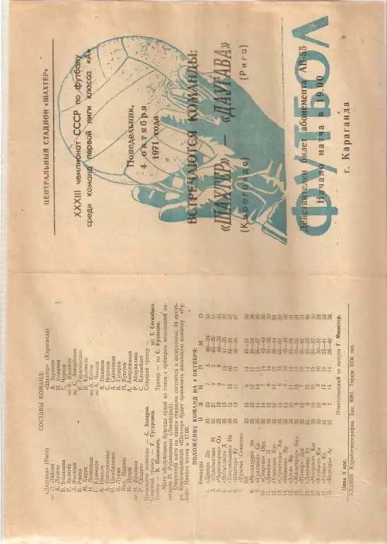 Шахтер Караганда - Даугава -.1971