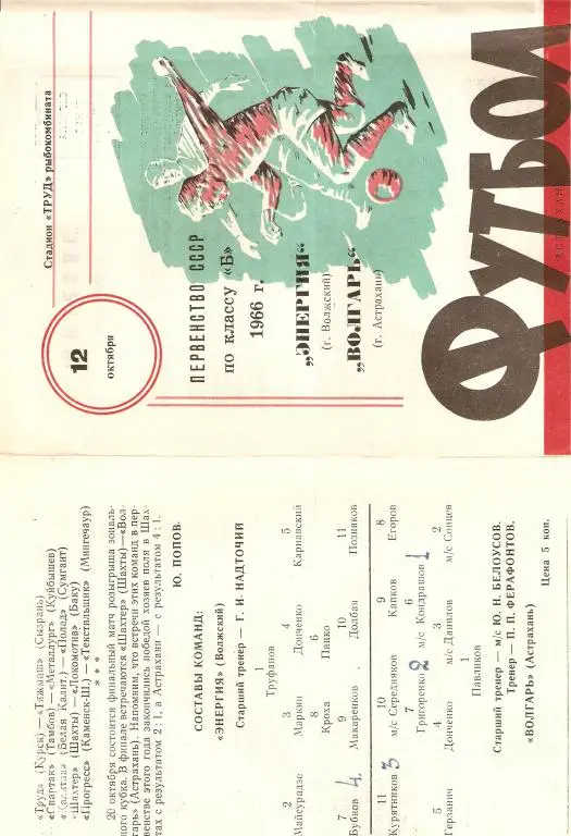 Волгарь Астрахань Энергия Волжский - 1966