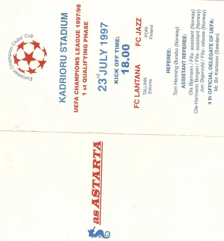 Лантана Таллинн (Эстония) - Джаз (Финляндия) - 1997-98 ЛЧ