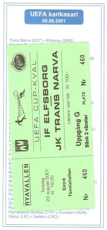 Транс Нарва (Эстония) - Элсборг (Швеция) - 2001-02 с выездным билетом 2