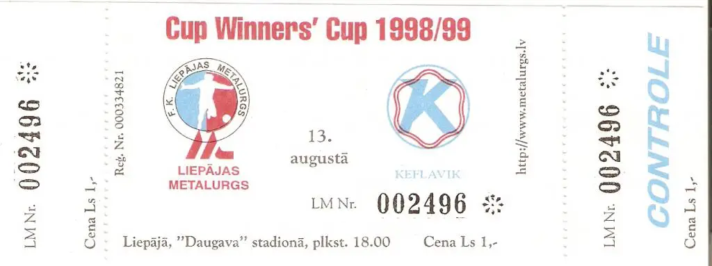 . Билет. Металлург Лиепая - Кефлавик Исландия - 1998-99