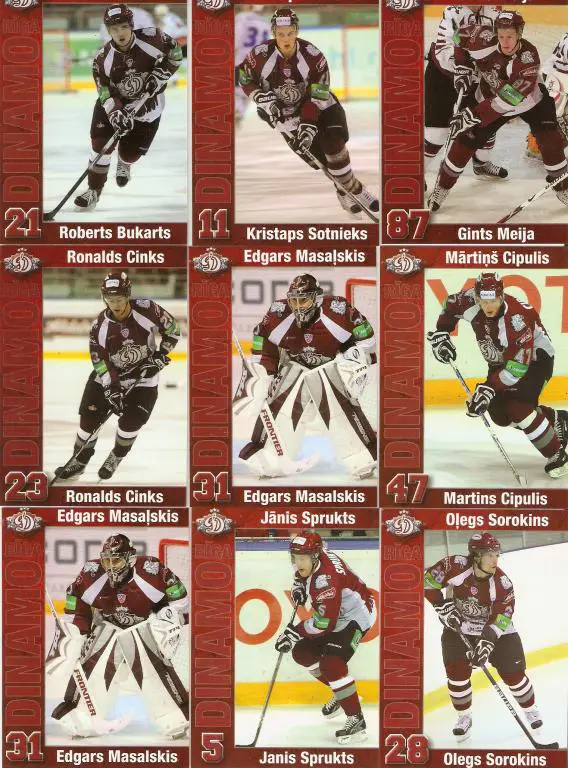 КХЛ. Динамо Рига - карточки - цена за одну штуку.