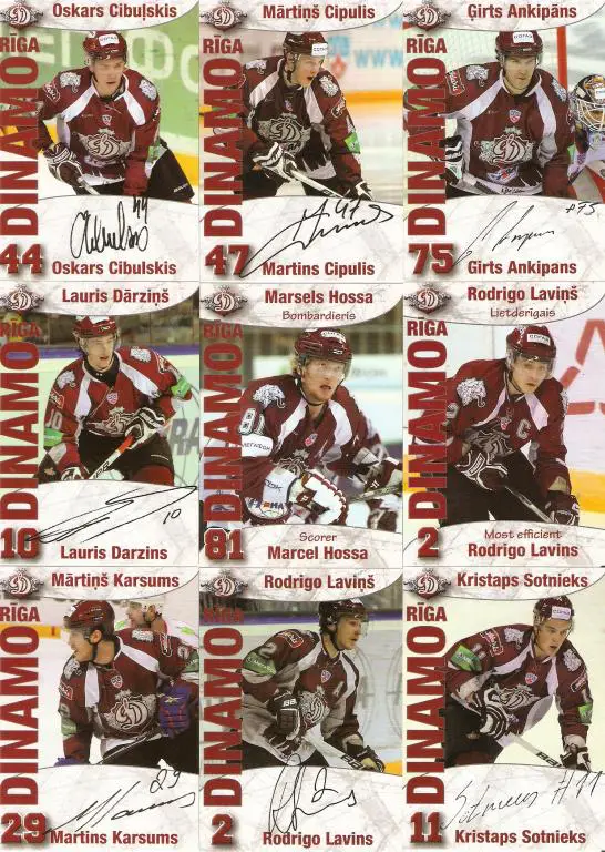 КХЛ. Динамо Рига - карточки - цена за одну штуку.