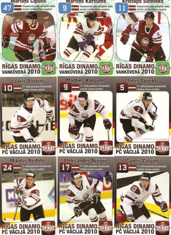 КХЛ. Динамо Рига - карточки - цена за одну штуку.
