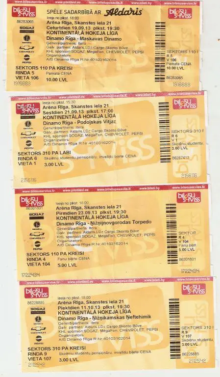 Хоккей. Билет Динамо Рига - Динамо Москва - 2013-14.