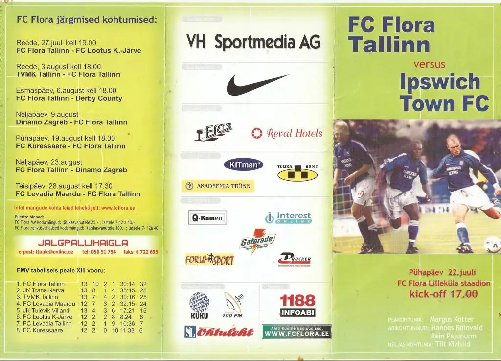 ФК Флора Таллинн. ( Эстония). - Ипсвич Таун ( Англия) - 22.07.2001.