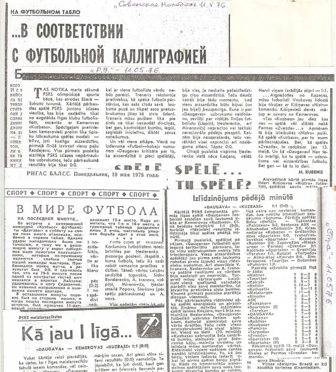 Футбол. Чемпионат СССР. Даугава (Рига) - Кузбасс Кемерово - 1976