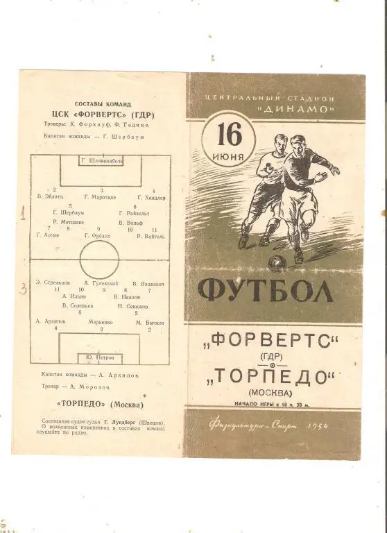 Торпедо Москва - Форвертс ( ГДР ) - 16.06.1954